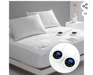 lot 55924 image: Reaks Electric Zoned Heated Mattress Pad Cover Dual Control-with Timer, King Size