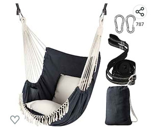 lot 55928 image: Chihee Hammock Chair Hanging Swing 2 Pillows Include, Dark GrayCotton