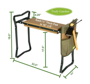 lot 55948 image: Folding Garden Kneeler and Seat with Cultivator Hoe and Tool Pouch