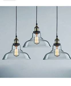 lot 55966 image: CLAXY Ecopower Industrial Pendant Lighting Glass Kitchen Island Hanging Lights - 3 Pack
