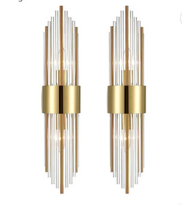 lot 55970 image: SHAWNKEY 2-Light Modern Brushed Titanium Gold Wall Sconce with Clear Glass Crystal Luxury Wall Light Fixtures for Bedroom Living Room Bathroom Vanity Mirror Light Fixtures (Set of 2)