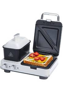 lot 55991 image: Joydeem 4-in-1 Breakfast Station, Multifunctional Breakfast Maker, Sandwich Maker with Egg Boiler, Panini Press Grill, Waffle Maker &amp Steamer, (Color Differs From Stock Photo)