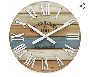 lot 56013 image: Oldtown Clocks Wooden Multi-Color Maritime Coastal Beach Large Roman Wall Clock, 18
