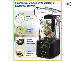 lot 56029 image: Cranddi Quiet Commercial Blender with Soundproof Shield, 2200 Watt, Model K90