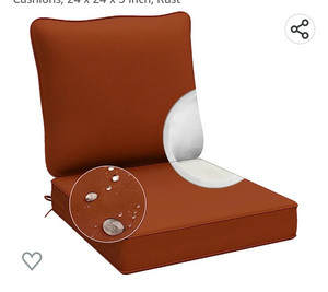 lot 56032 image: AAAAAcessories Outdoor Deep Seat Water Resistant Cushions, Rust, 24 x 24 x 5 inch
