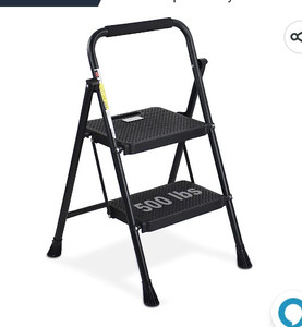 lot 56051 image: HBTower 2 Step Ladder, Folding Step Stool with Wide Anti-Slip Pedal, Sturdy Steel Ladder, Convenient Handgrip, Lightweight 500lbs Portable Steel Step Stool, Black