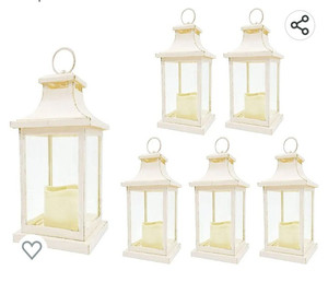 lot 56064 image: 6PCS LED Decorative Lanterns, Kate Aspen WhiteIvory Vintage Rustic Home Dcor Lantern Tabel Centerpiece for Wedding, Bridal Shower, Anniversary Party - Hampton
