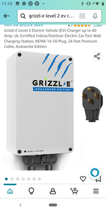 lot 56079 image: Grizzl-E Level 2 Electric Vehicle (EV) Charger up to 40 Amp, UL Certified IndoorOutdoor Electric Car Fast Wall Charging Station, NEMA 14-50 Plug, 24 feet Premium Cable, Avalanche Edition
