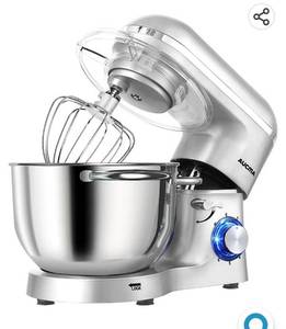 lot 56081 image: Aucma Stand Mixer,6.5-QT 660W 6-Speed Tilt-Head Food Mixer, Kitchen Electric Mixer with Dough Hook, Wire Whip &amp Beater, Silver