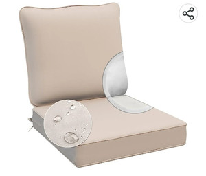 lot 56085 image: AAAAAcessories Outdoor Deep Seat Cushions for Patio Furniture, Water-Resistant Replacement Patio Chair Cushions, 25 x 25 x 4 inch, Tan Tone Beige