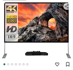 lot 56088 image: Projector Screen with Stand 100-inch Portable Projection Screen 169 4K HD Rear Front Projections Movies Screen with Carry Bag for Indoor Outdoor Home Theater Backyard Cinema Travel