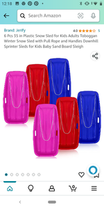 lot 56094 image: 6 Pcs 35 in Plastic Snow Sled for Kids Adults Toboggan Winter Snow Sled with Pull Rope and Handles Downhill Sprinter Sleds for Kids Baby Sand Board Sleigh