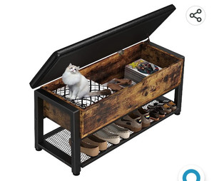 lot 56095 image: Shoe Storage Bench, Entryway Bench with Large Lift Top Storage Box and Leather Padded Cushion, Holds Up to 330 LB Shoe Bench for Entryway, Bedroom, Hallway, Bathroom, Rustic Brown