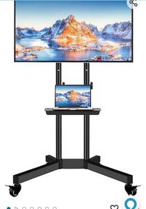 lot 56102 image: Mobile TV Stand with Wheels for 32-83 Inch LCD LED 4K Flat Screens with Wheels - Height Adjustable TV Cart Rolling TV Stand with Laptop Shelf, Outdoor TV Stand - Max VESA 600x400, Black