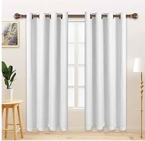 lot 56104 image: LORDTEX Linen Look Textured Blackout Curtains with Thermal Insulated Liner - Heavy Thick Grommet Window Drapes for Bedroom, 50 x 84 Inches, White, Set of 2 Panels