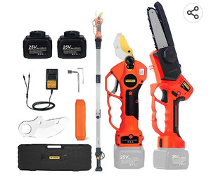 lot 56140 image: Tovia Cordless Pruning Shears, Electric Pruner with 7.5-Foot-High Reach Extension Pole, Model GPS51, (Missing Accessories)