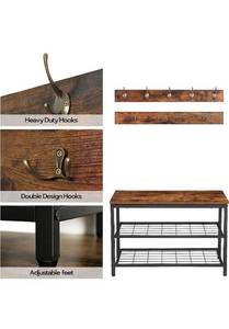 lot 56156 image: HOOBRO Coat Rack Shoe Bench Set, Rustic Brown, Model BF07MT01