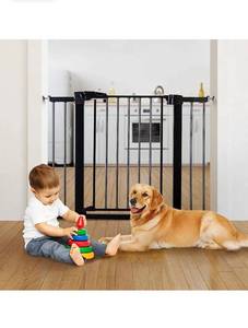 lot 56169 image: BABELIO 26-40 Inch Easy Install Extra Wide Pressure Mounted Metal Baby Gate, Black, (Used)