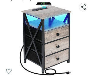 lot 56221 image: AMHANCIBLE LED Nightstand with Wireless Charging Station, Smart End Side Table, Greige