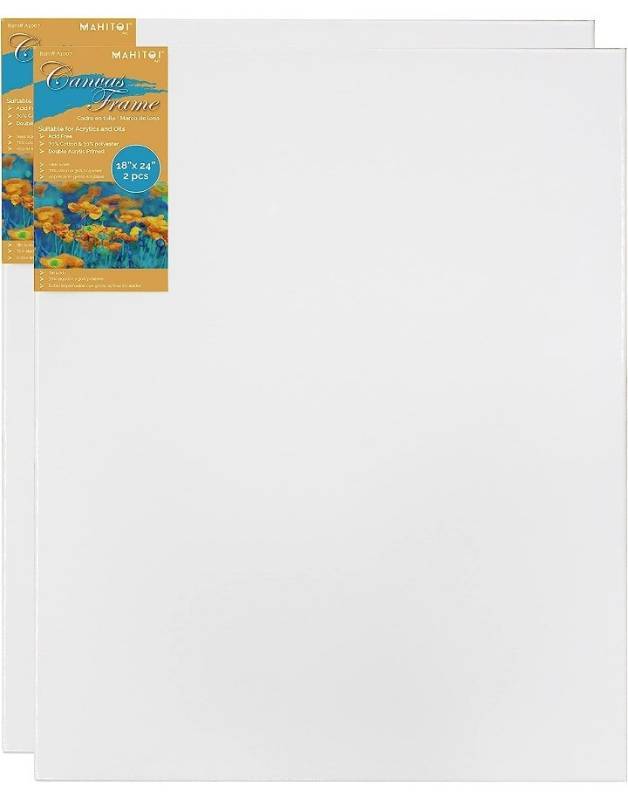 MAHITOI 2-PC Cotton Stretched 18 x 24 Double Primed Gesso Wooden Frame to  Smooth Surface & Reduce Absorbency for Acrylic Oil Paints Acid-Free Medium  Weight Blank White. 18 x 24 Canvas. MAHITOI