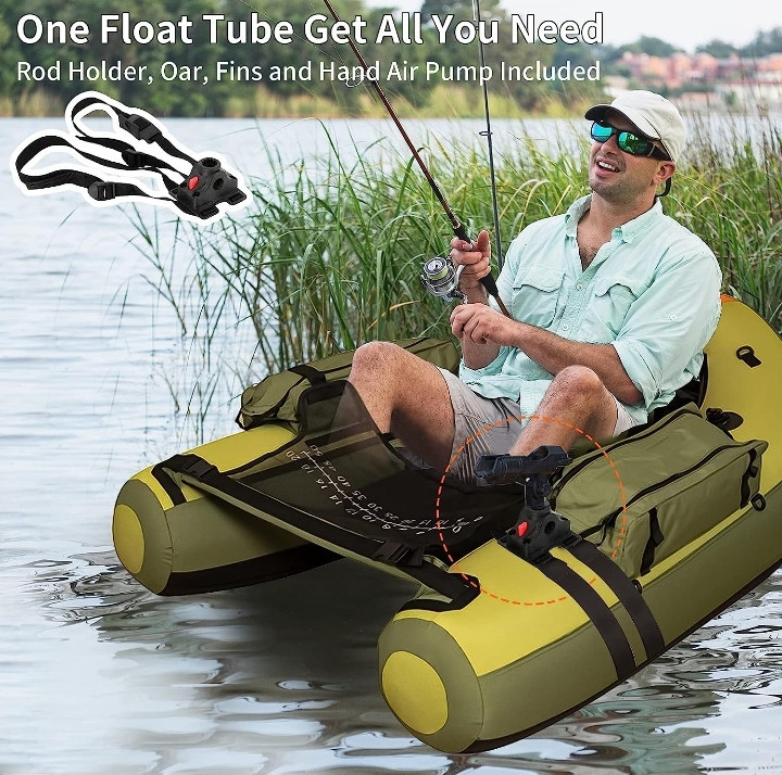 Xproutdoor Fishing Float Tube Tube with Adjustable Backpack Straps, Storage  Pockets, Fish Ruler, Fly Fishing Boat with Pump, Oar, Rod Holder and Mount,  Fins, 350LBS Load Bearing Capacity, FT006