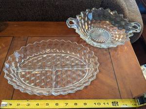 lot 131 image: Frostoria Clear Glass Geometric Dish  Frostoria Clear Glass Serving Dish