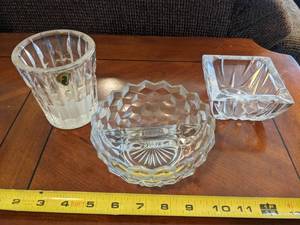 lot 134 image: Waterford Candle Holder  Crystal Ashtray  Clear Glass Split Dish