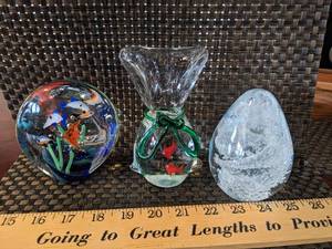 lot 168 image: (3) Heavy Glass Paper Weights
