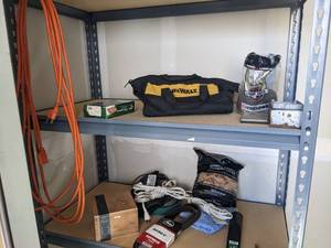 lot 303 image: Extension Cords  DeWalt Tool Bag  Smoking Chips  Sheet Metal Screws