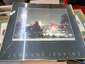 lot 461 image: Plaza winter Jenanne Jenkins wall art (Glass is cracked)