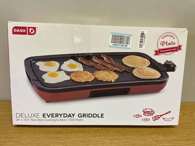 DASH Deluxe Everyday Electric Griddle with Dishwasher Safe Removable  Nonstick Cooking Plate for Pancakes, Burgers, Eggs and more, Includes Drip  Tray + Recipe Book, 20â€ x 10.5â€ , 1500-Watt - Red (B08S6R6B9C)
