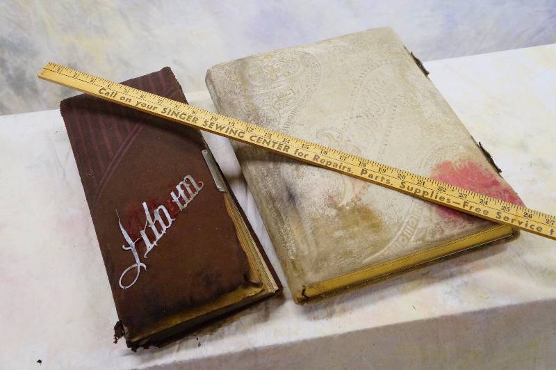 lot 47 image: 2 - victorian photo albums w31 cabinet cards & small photos, faded.