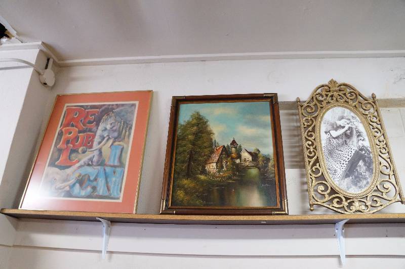 lot 63 image: 6 Pieces of framed art, one is on felt it has a small rip.