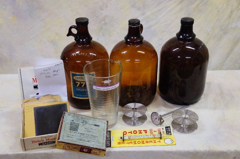lot 78 image: Misc lot brown glass jugs, darkroom equipment , 10 - glass negatives.