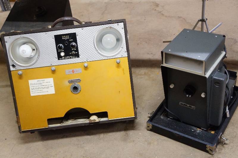 lot 101 image: 2 Misc very large cameras, one medical camera, one student camera.