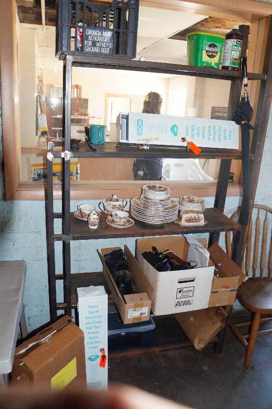 lot 107 image: Misc, entire contnets & shelf, china, shop vac.