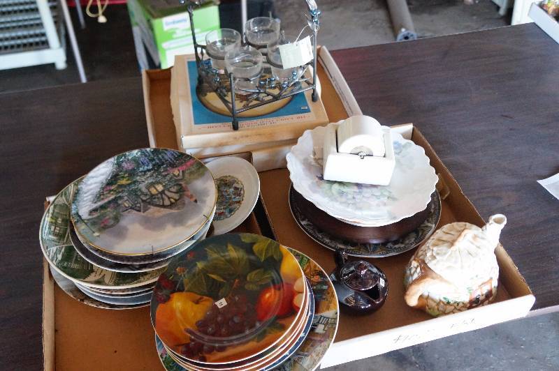 lot 126 image: 3 Flats, plates, tea pots, & misc.