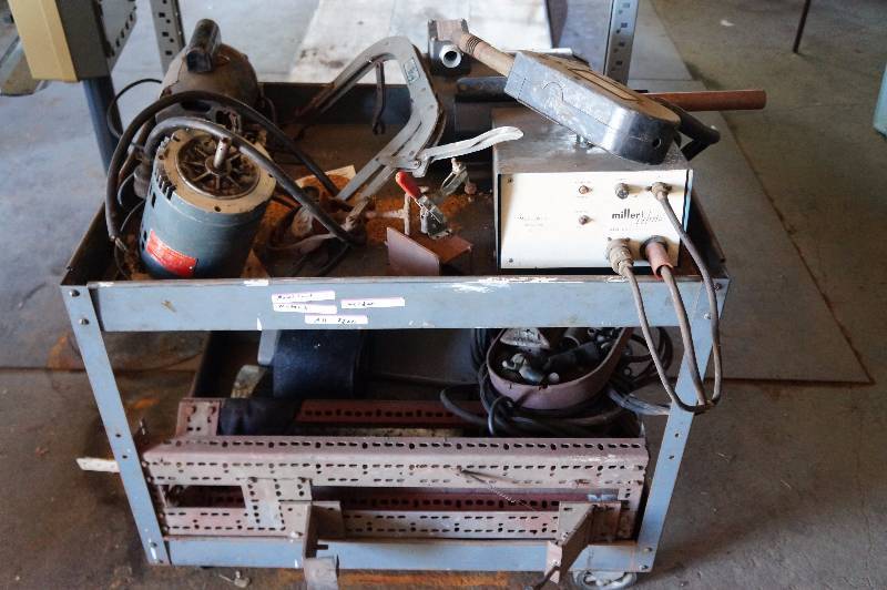 lot 133 image: Metal cart wwelder, motors & misc.