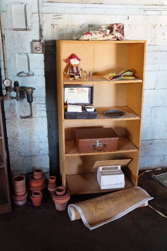 lot 143 image: 5 bookshelf wcontents, rug, planters, & misc.