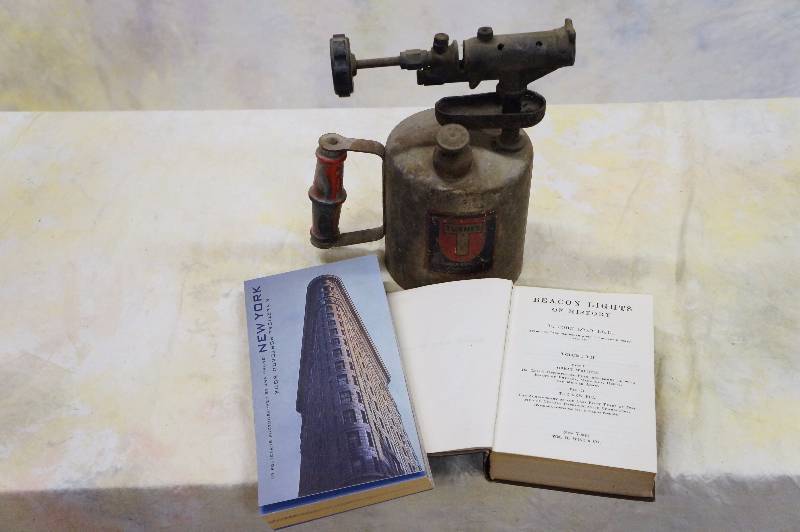 lot 195 image: misc lot of ny post cards - turner torch - old book.