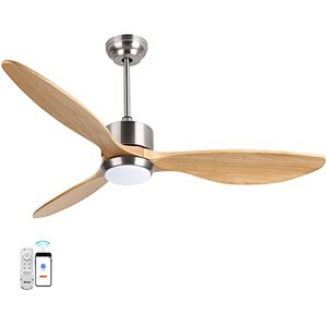 lot 3137 image: Ovlaim 52 Inch Solid Wood Ceiling Fans with Lights Remote Control, 6 Speed Quiet DC Motor 3 Blade Propeller Smart Ceiling Fan, Indoor Living Room Bedroom