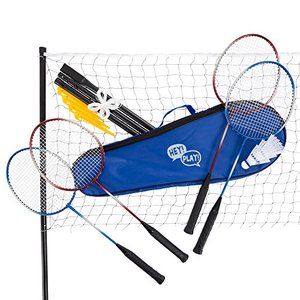 lot 3139 image: Hey Play Badminton Set Complete Outdoor Yard Game with 4 Racquets, Net with Poles, 3 Shuttlecocks and Carrying Case for Kids and Adults, Multi-Player