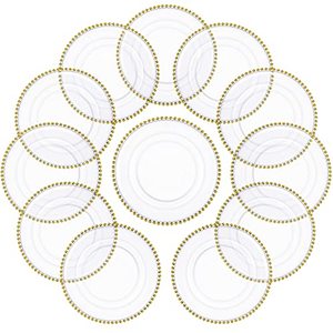 lot 3066 image: 24 Pcs 12.6 Inch Gold Clear Acrylic Round Charger Plates Beaded Rim Dinner Charger Plates Plastic Plate Chargers Bulk Wedding Round Table Chargers for Wedding Birthday Event Party Decorations