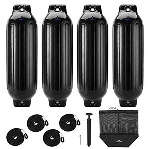 lot 3069 image: Affordura Boat Fender 4 Pack Boat Bumpers Fenders with 4 Ropes, Boat Bumpers for Pontoon Boat Fenders Inflatable (Black, 8.5 inch)