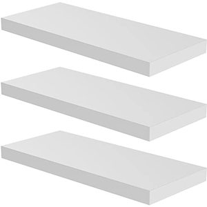 lot 3070 image: JPND Floating Shelf, Set of 3 Wall Shelf, 30 in W x 12.75 in D x 2 in H Wooden Floating Wall Shelf with Invisible Brackets for Living RoomBedroomBathroomKitchen Storage and Decor, White
