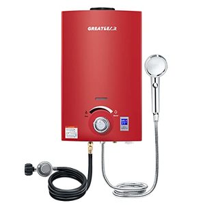 lot 3088 image: Tankless Water Heater, GREATBEAR 2.64GPM Propane Gas Water Heater Indoors, Propane Water Heater Instant, Multiple Protections, Easy to Install, Use for Apartment Farm Cabin RV Barn Boat, MT10 Red