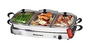 lot 3122 image: Elite Platinum EWM-9933 Maxi-Matic Deluxe Triple Buffet Server Food Warmer Party Tray, Oven-Safe Pan, Gravy & Holiday Essentials, 3 x 2.5Qt, Stainless Steel (B002DUCCEW)