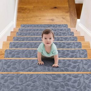 lot 3130 image: Jaoul Stair Runners for Wooden Steps Non-Slip 8 X 30 Indoor 15PCS Stair Treads Carpet, Non-Skid Safety Rug Slip Resistant for Kids Elders and Pets (Bluish Gray, 15PC)