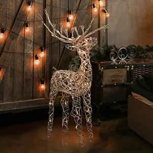 lot 3135 image: Alpine Corporation AUH164 Alpine Halogen Lights, Outdoor Plug-in Festive Holiday Decor for Yard and Garden Rattan Reindeer, Small, Brown