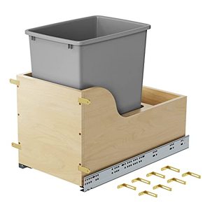 lot 3236 image: LOVMOR 35-Quart Wood Pull Out Trash Can Under Cabinet Soft-Close Kitchen Pullout Waste Container Trash Can Bins,110 lbs Load Capacity & Door-Mounted Brackets